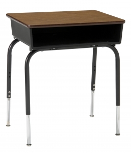 Adjustable plastic bookbox open front desk, w/18 X 24 solid plastic top, black upper frame